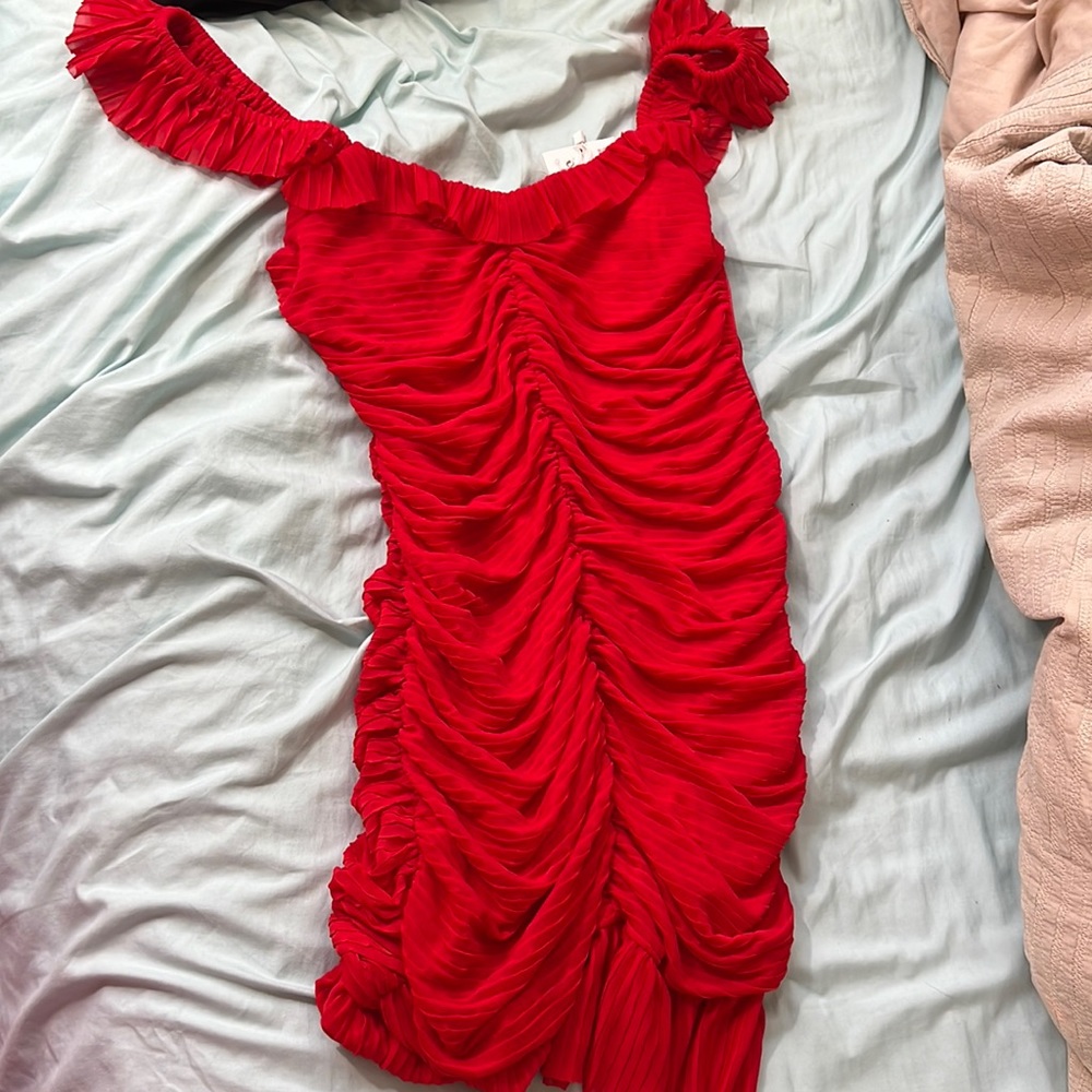 Zara Red Ruched Mini Dress